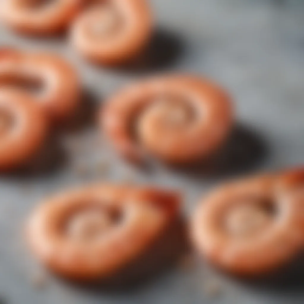 Artistic arrangement of seasoned raw shrimp on marble slab