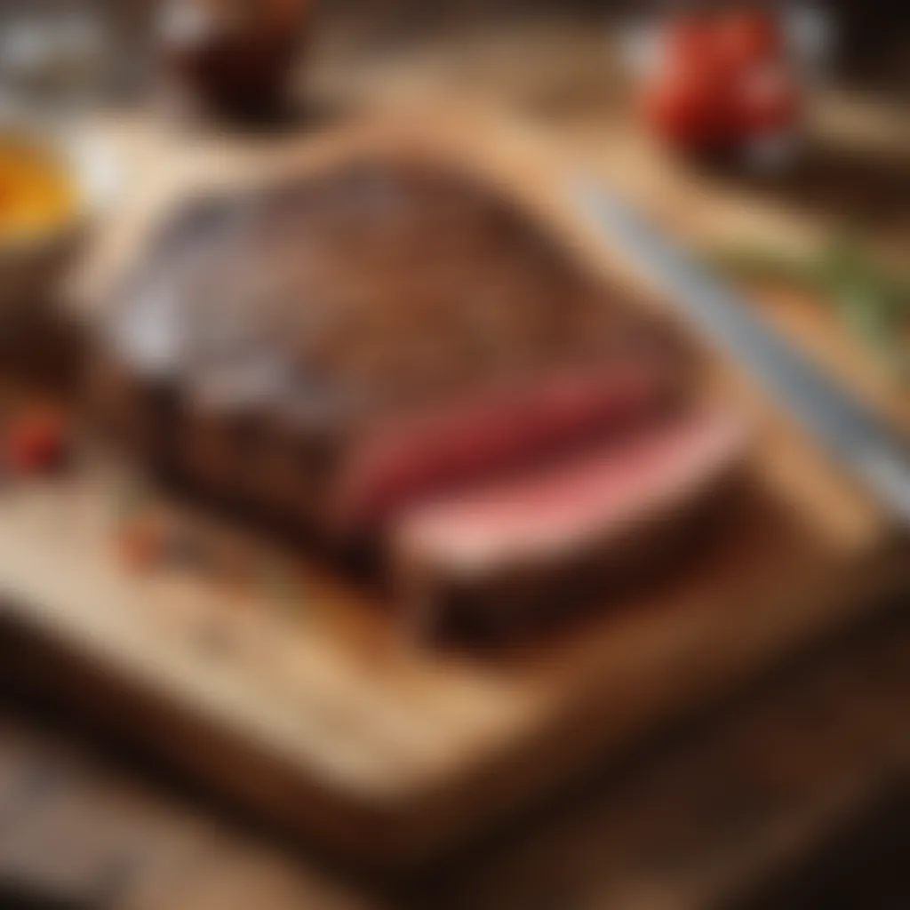 Cooked steak resting on cutting board