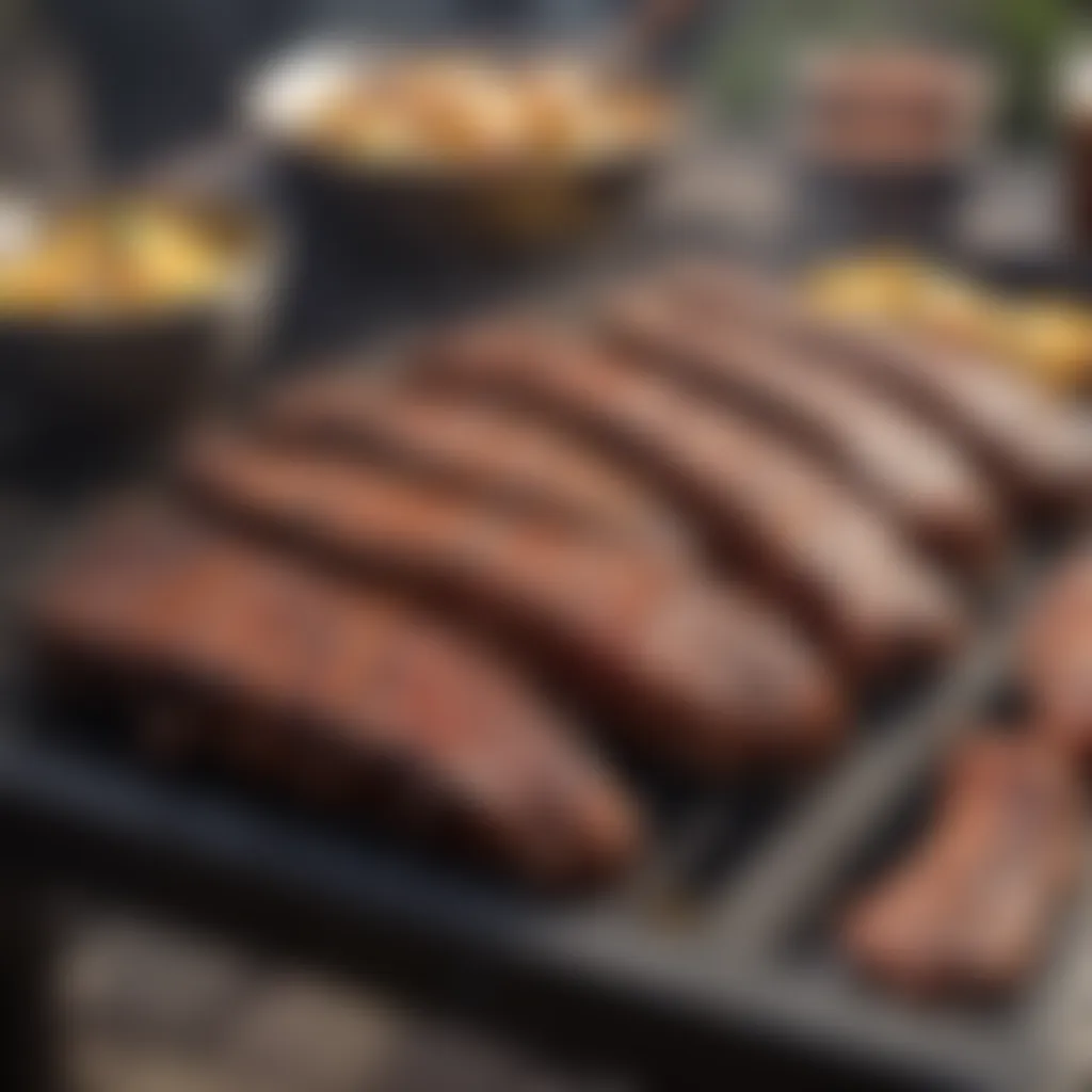 Grill set up with seasoned ribs ready for cooking