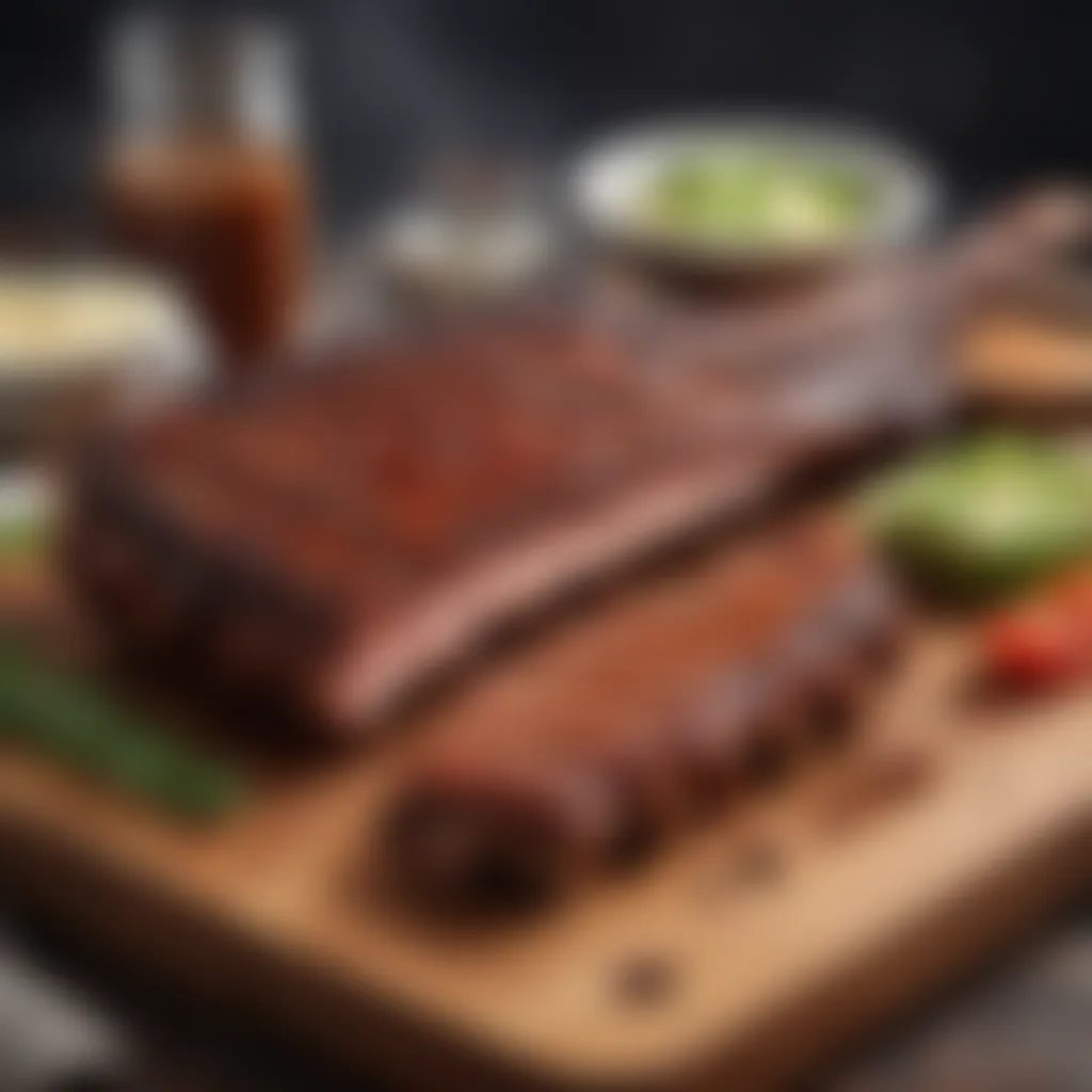 Selection of high-quality pork ribs on a wooden cutting board