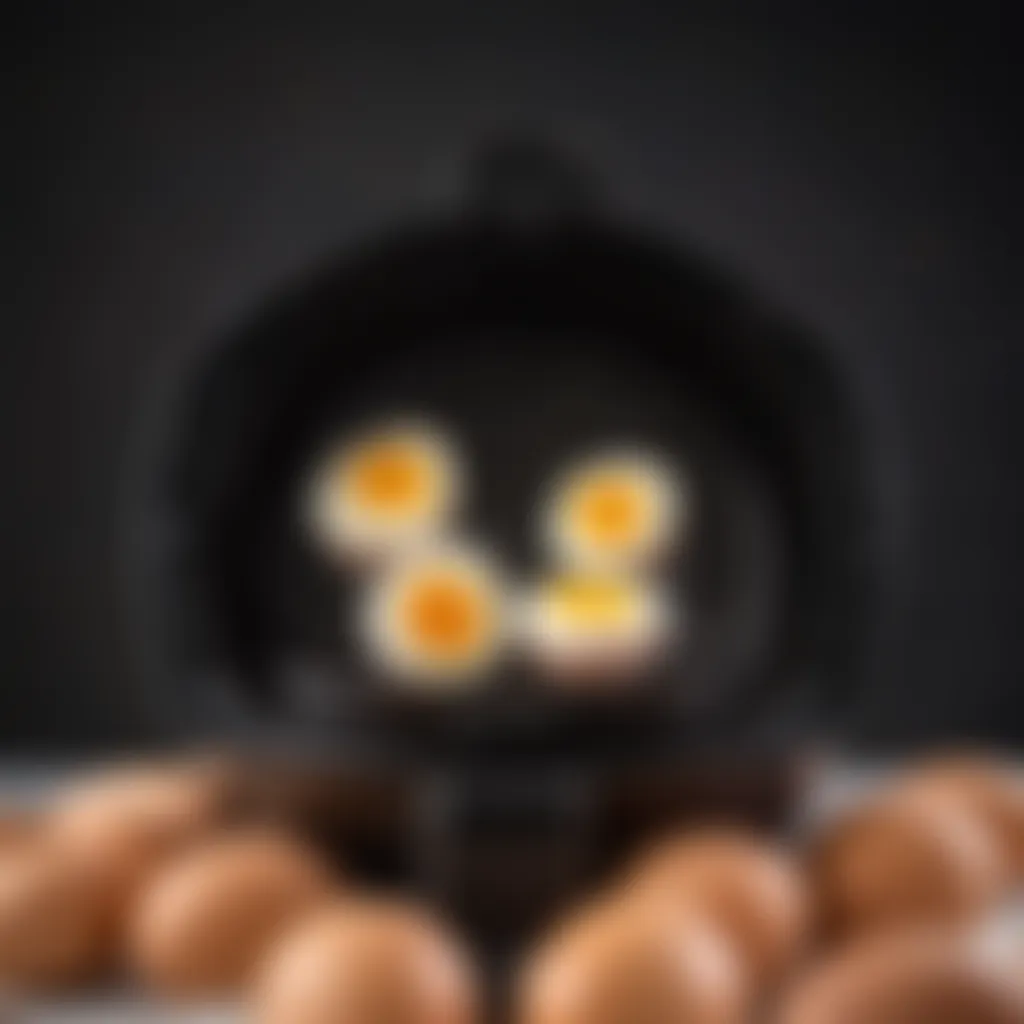 A close-up of eggs in the air fryer basket