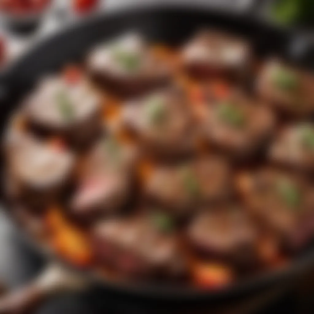 Gourmet sirloin tips in sizzling skillet