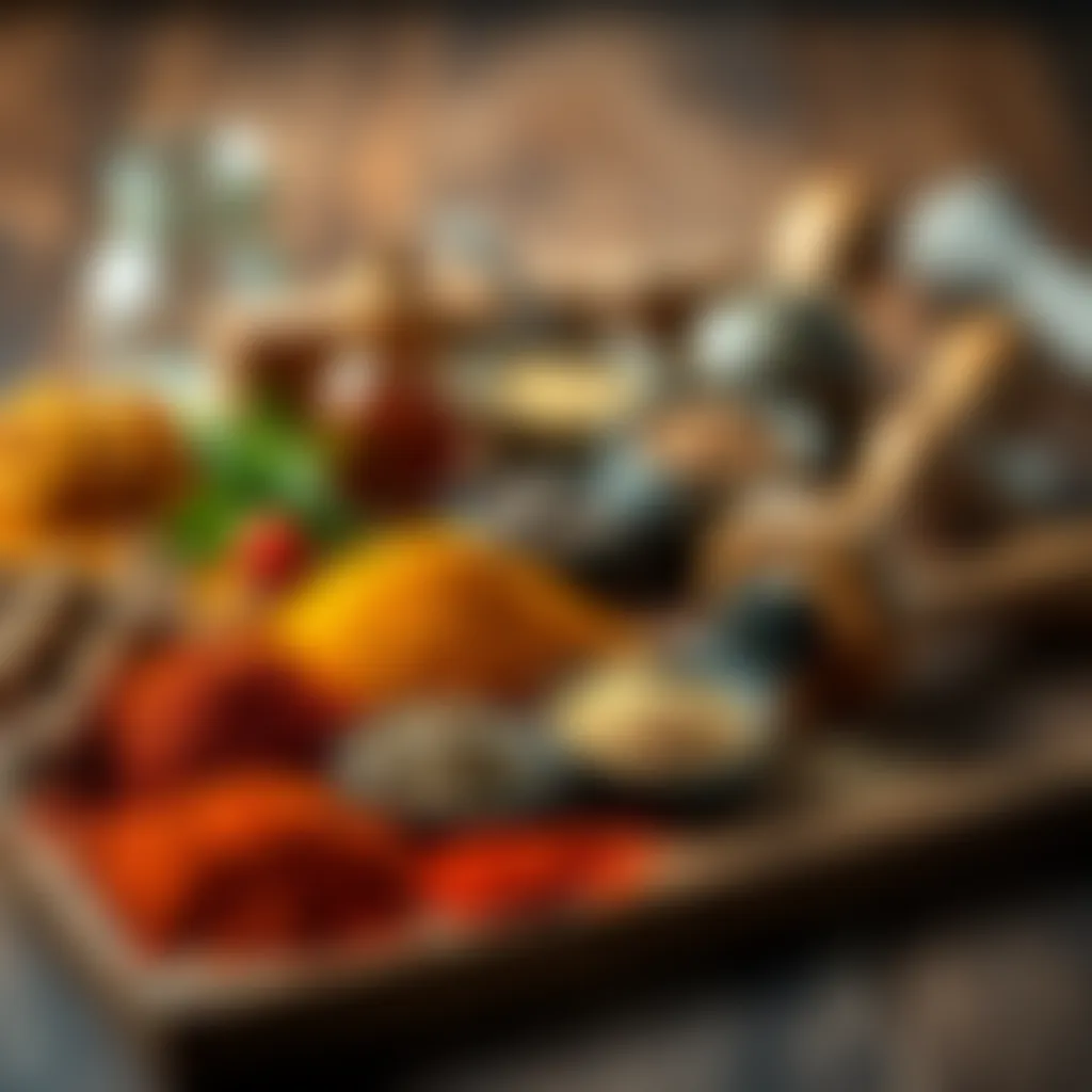 A variety of spices arranged on a wooden table, showcasing the essence of flavor.