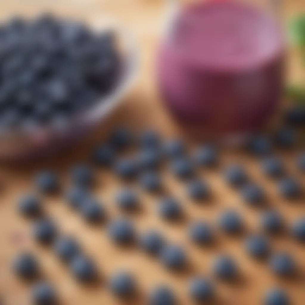 Close-up of fresh blueberries and smoothie ingredients