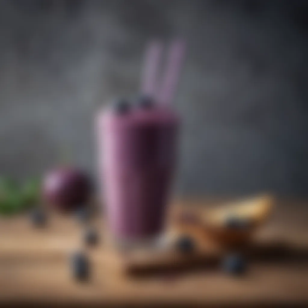 A vibrant glass of McDonald's blueberry smoothie on a wooden table