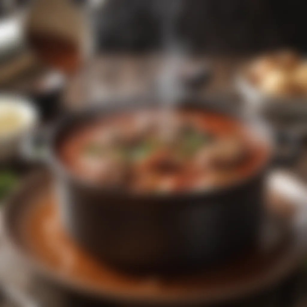 Aromatic steam wafting from a bubbling pot of meatloaf soup