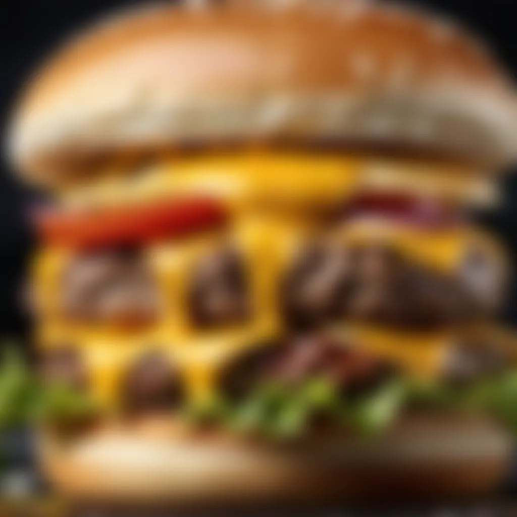 Mouth-Watering Classic Beef Burger with Melting Cheese Close-up of mouth-watering classic beef burger with melting cheese
