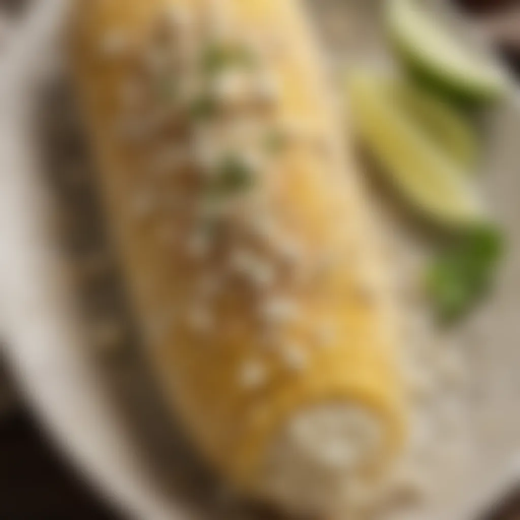 Mexican street corn topped with crumbled cotija cheese