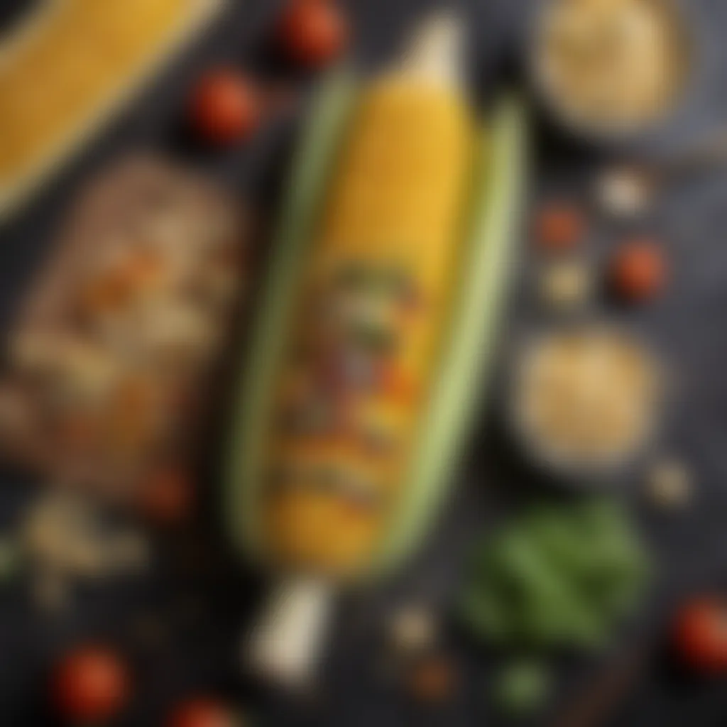 Corn on the cob served with vibrant toppings