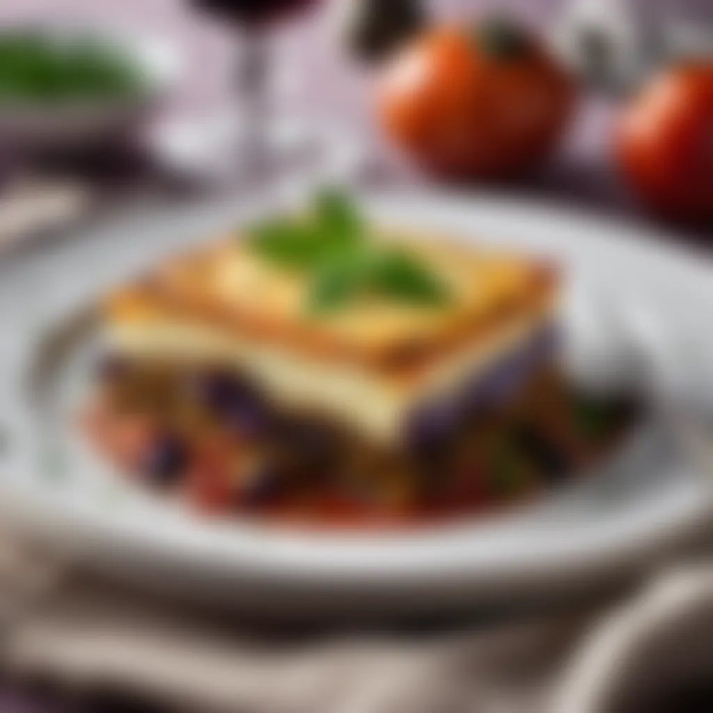 Exquisite Presentation of Moussaka Eggplant Dish on Elegant Table Setting