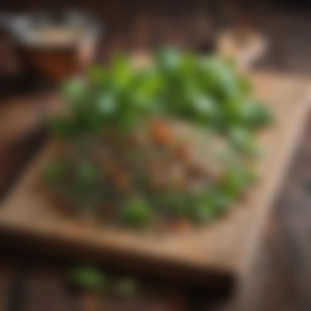 Freshly picked mint leaves on a rustic wooden board