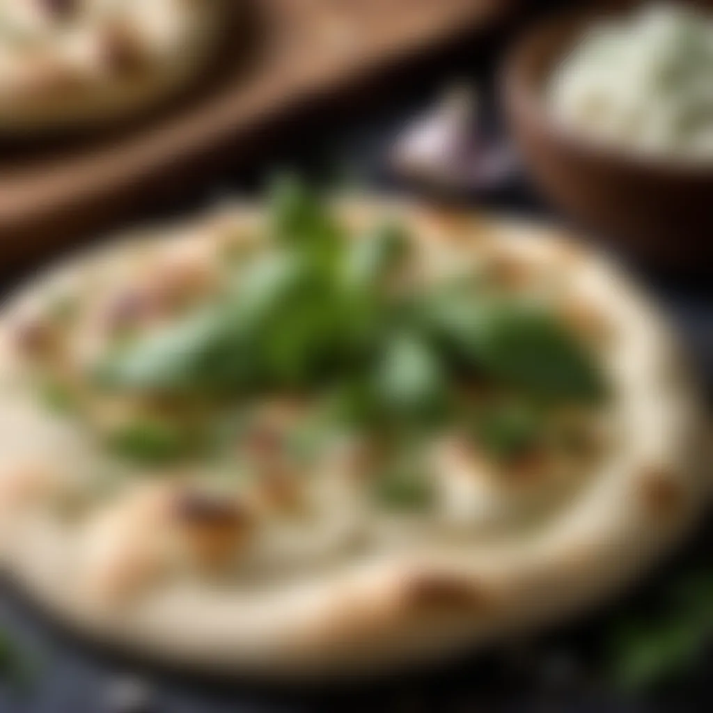 Garlic and Herb Naan Bread Freshly baked naan bread with garlic and herbs