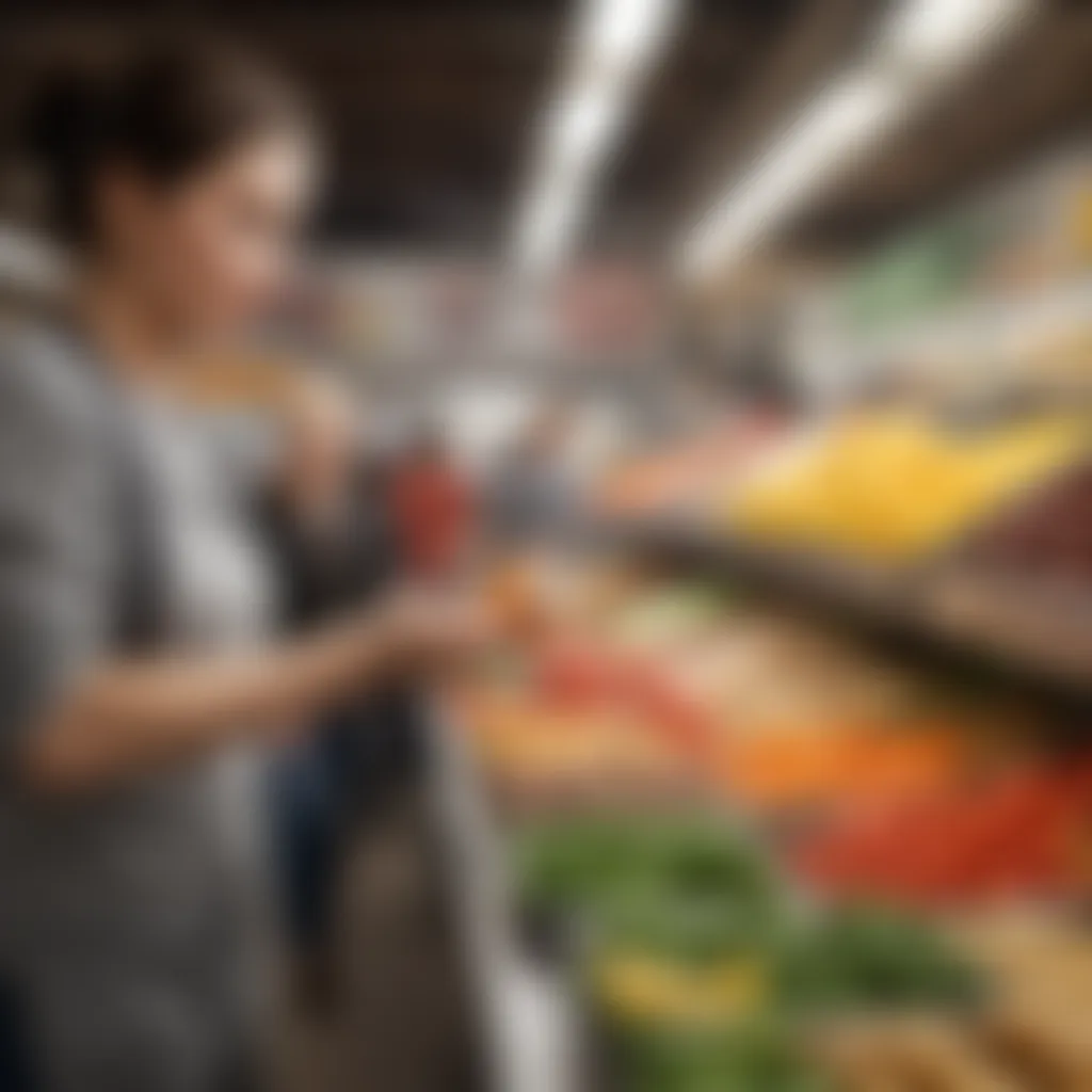 A person selecting healthy meal options from a local food market.