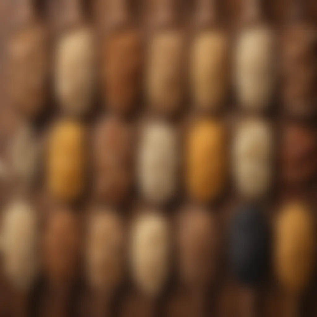 Diverse selection of whole grains on a wooden table