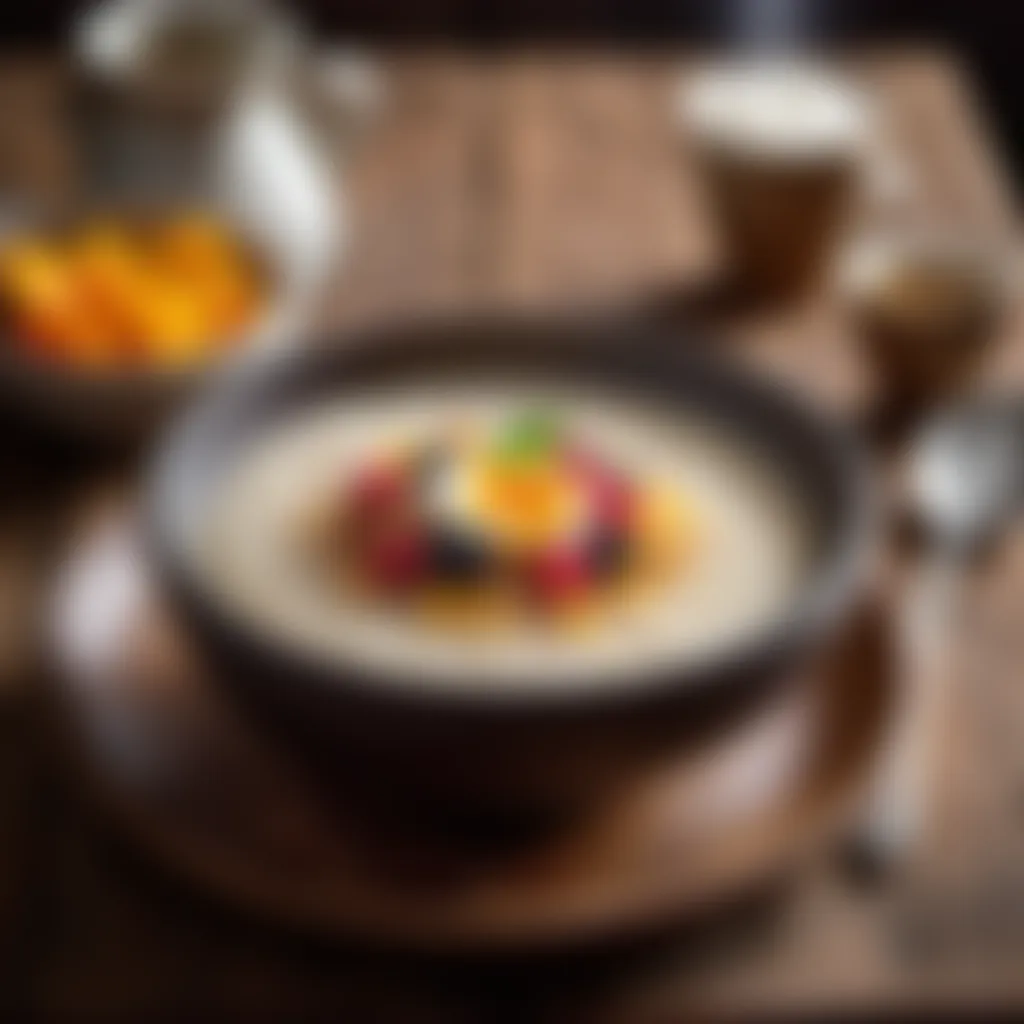 Steaming Uggu porridge in a small ceramic bowl on a rustic table