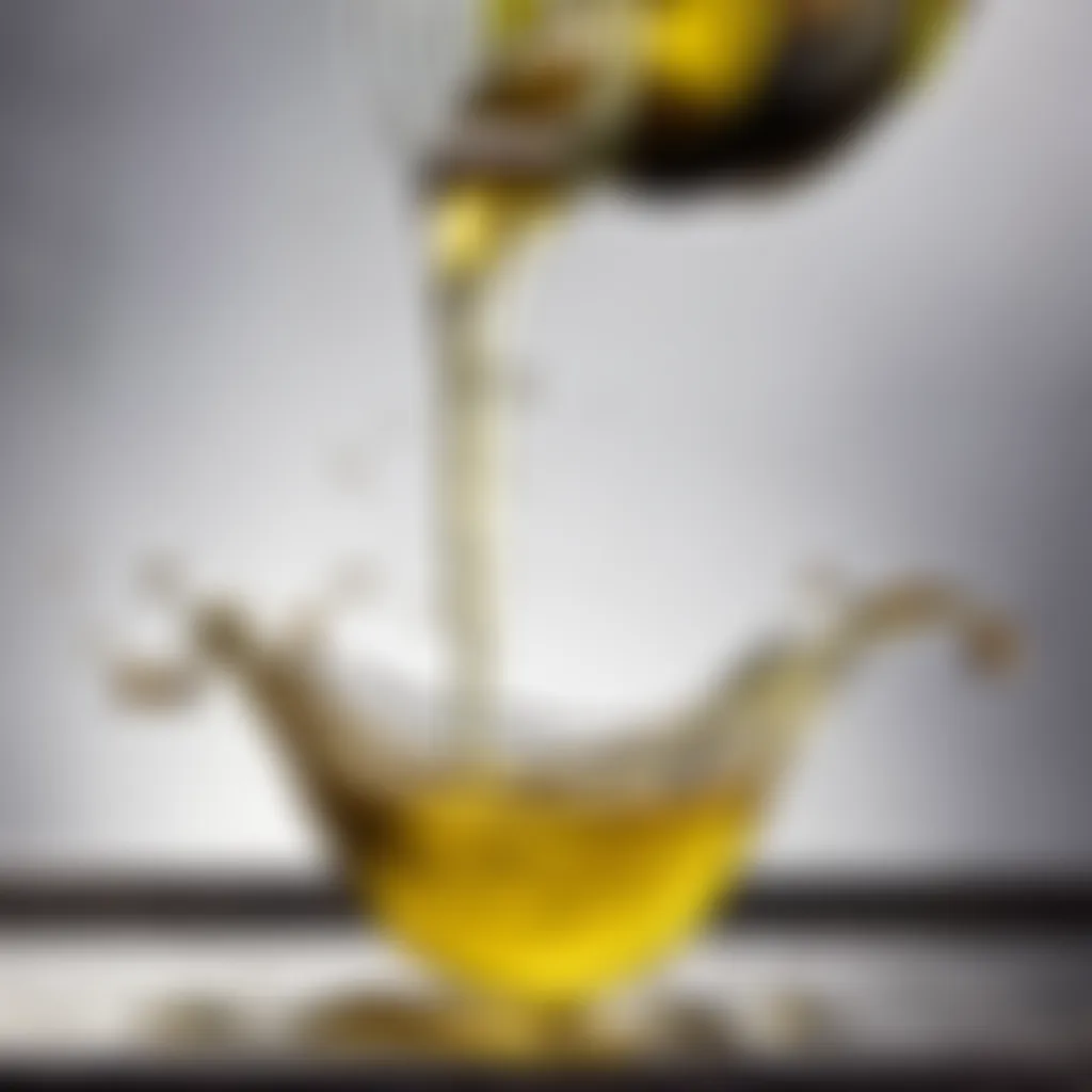 Golden olive oil pouring from a bottle