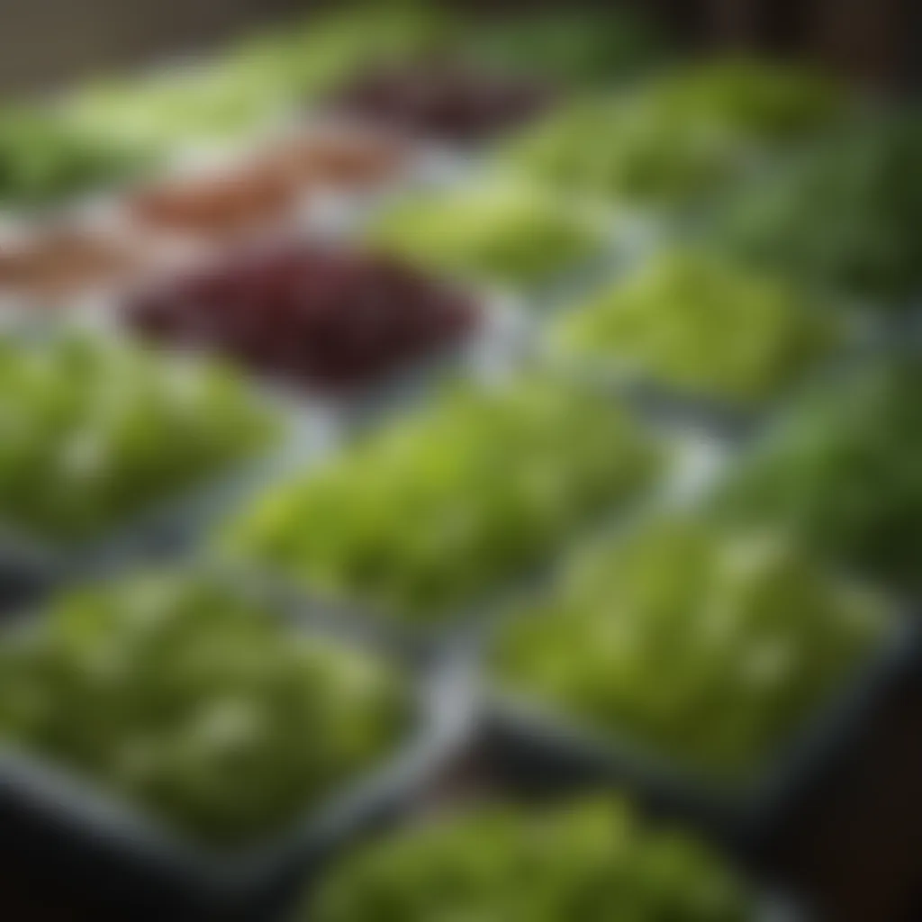 Variety of lettuce types stored in transparent containers