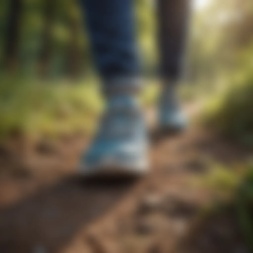 Person walking on a nature trail wearing supportive sneakers