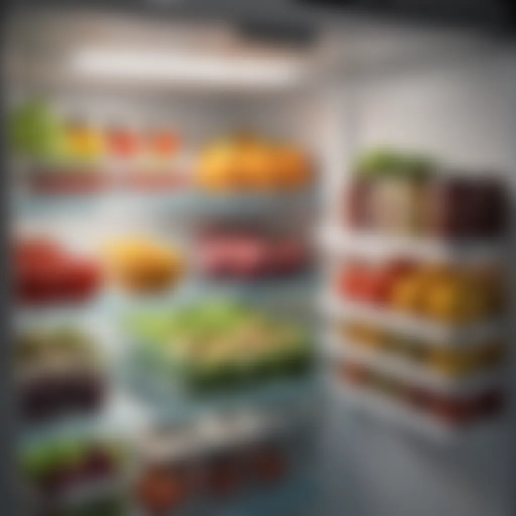 Efficient Fridge Organization with Salad Containers Organized fridge with neatly arranged salad containers optimizing space