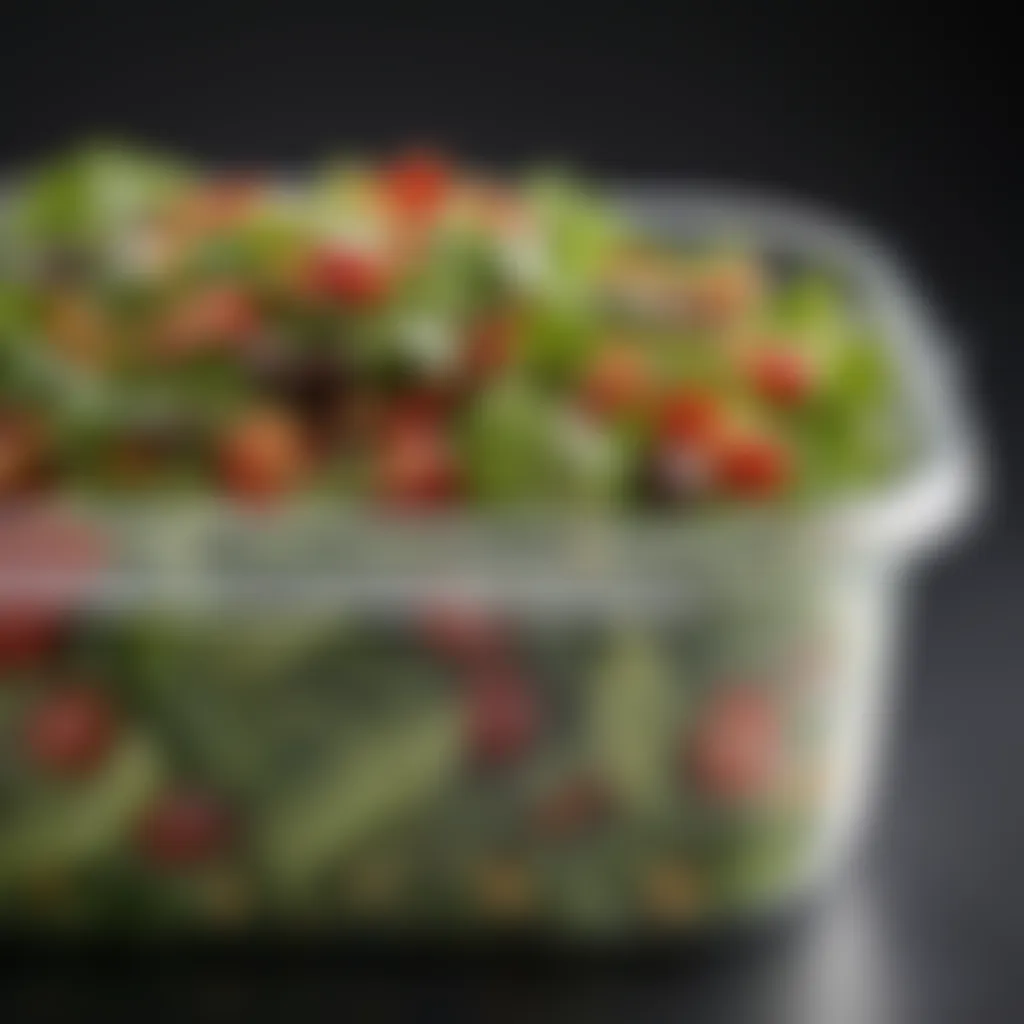 Close-up of a salad container highlighting its airtight seal feature