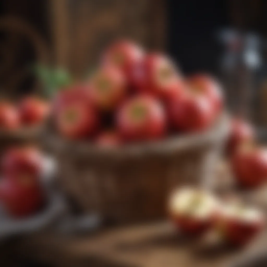 Selection of fresh, organic apples in a rustic basket