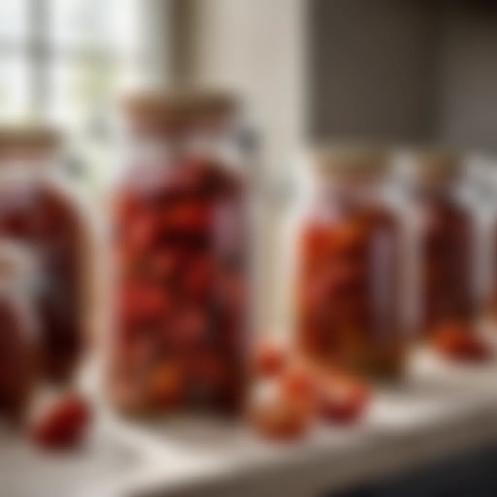 Glass Jars Filled with Dried Tomatoes