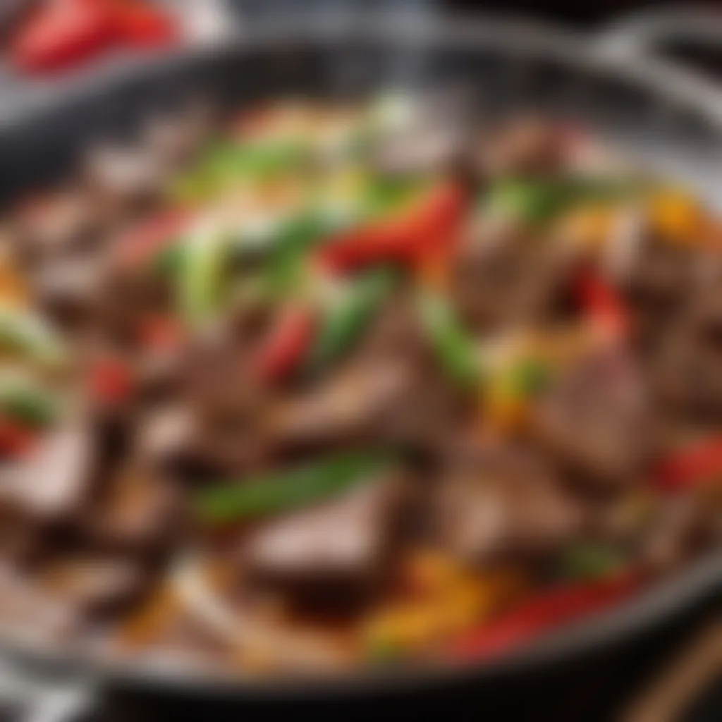 Sizzling beef in a wok