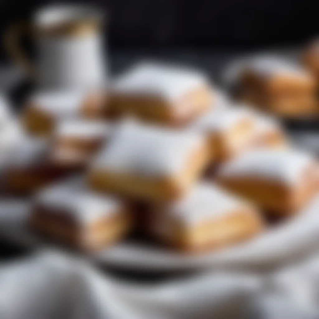 Platter of beautifully served beignets with powdered sugar