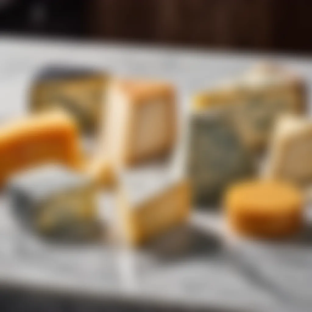 Variety of premium cheeses on marble surface