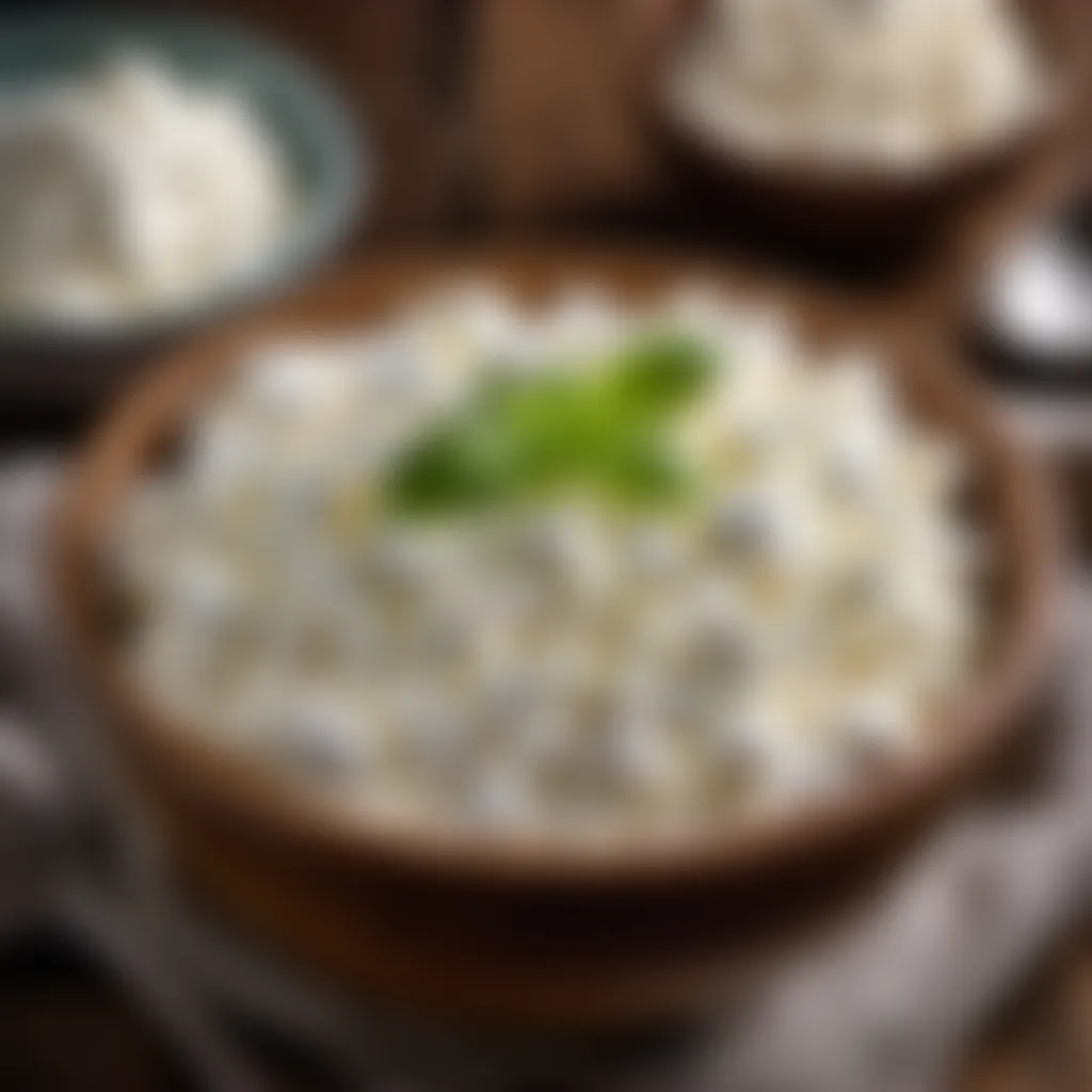 Creamy cottage cheese in a rustic bowl