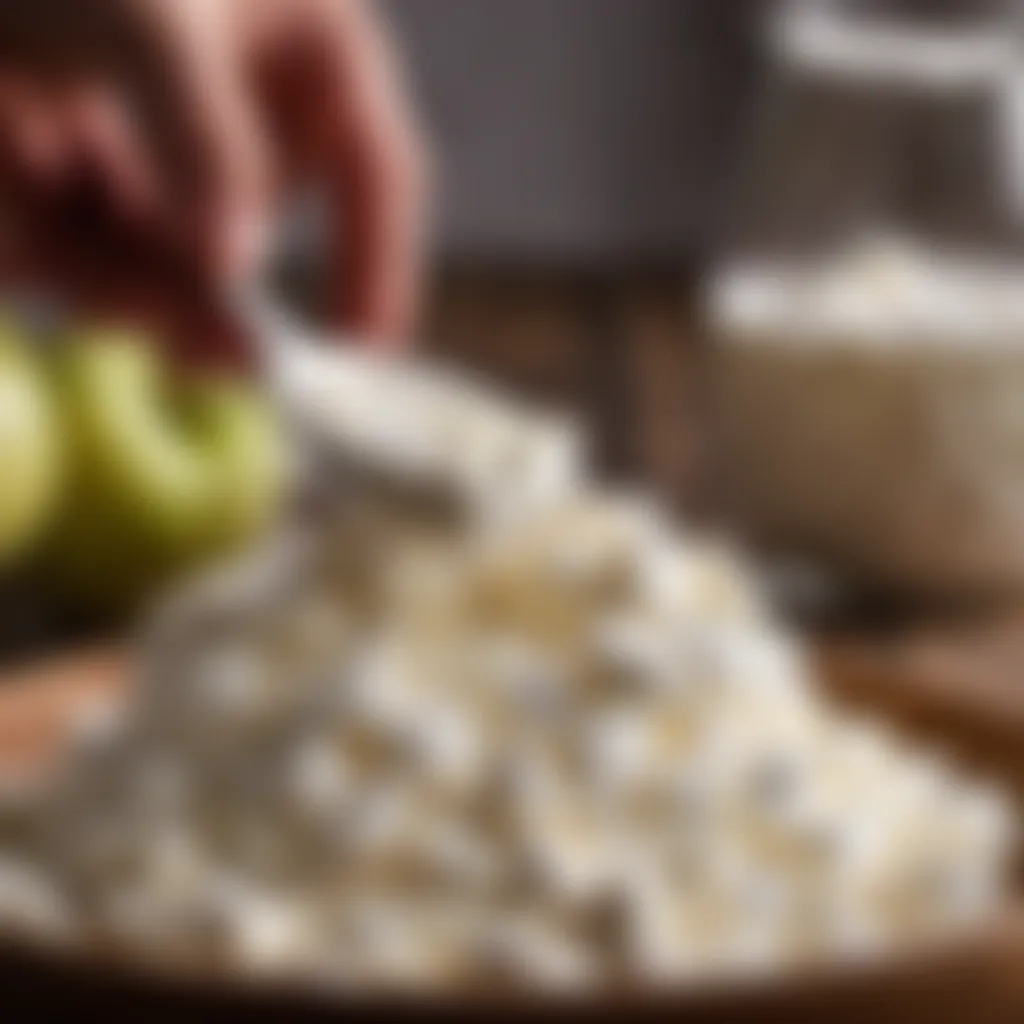 Homemade cottage cheese being strained