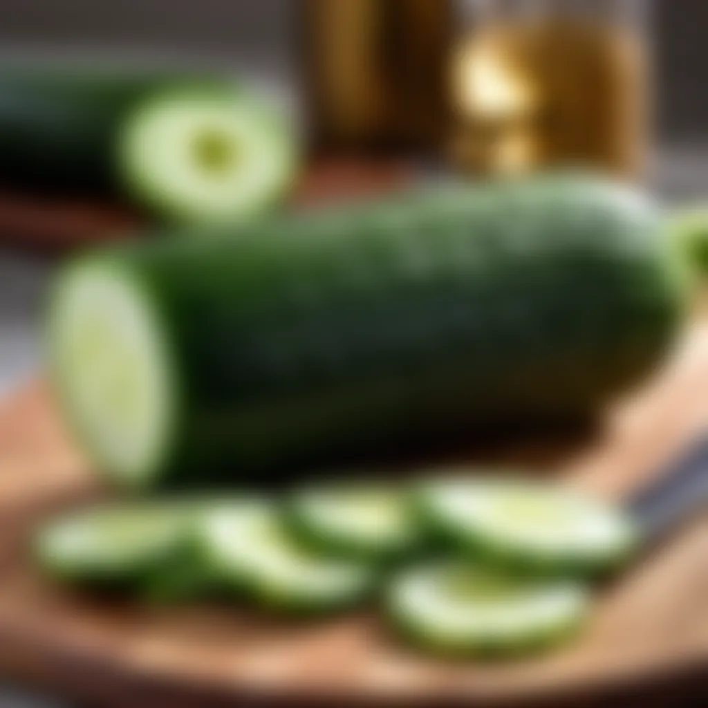 Sliced cucumber on a cutting board