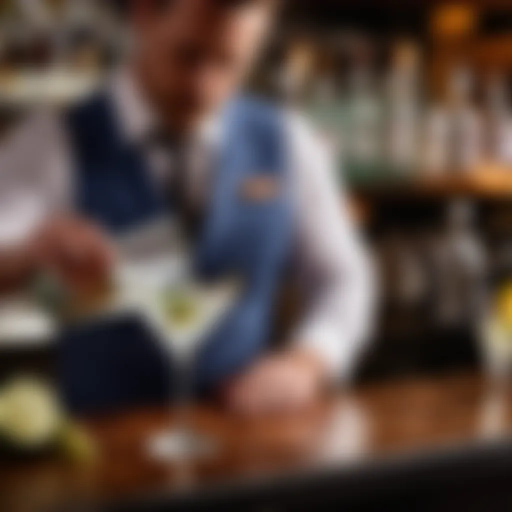 Bartender pouring gin into a martini glass