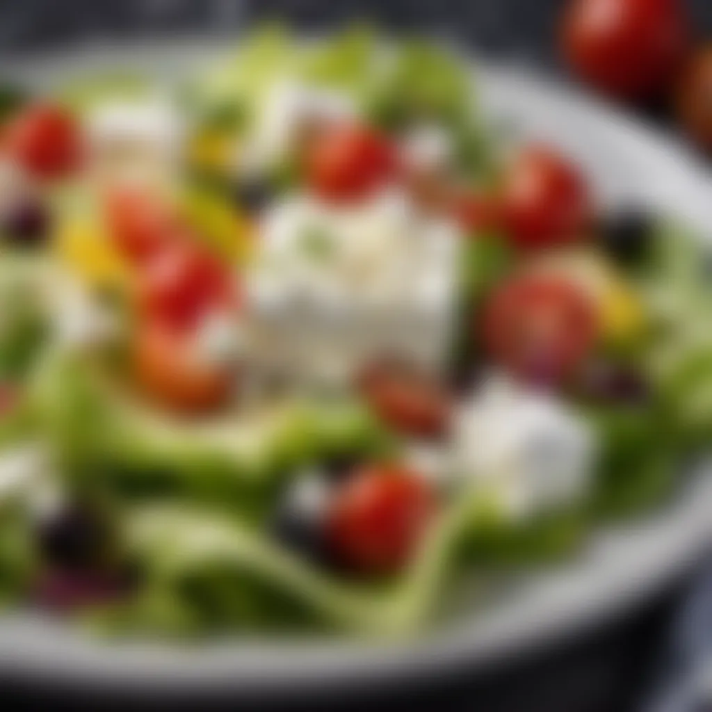 Feta cheese crumbled on Greek salad