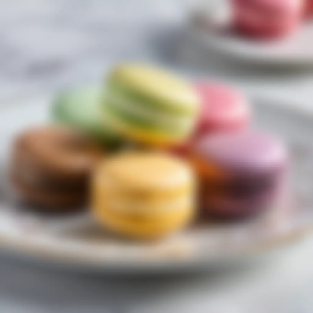 Delicate macarons on a vintage plate