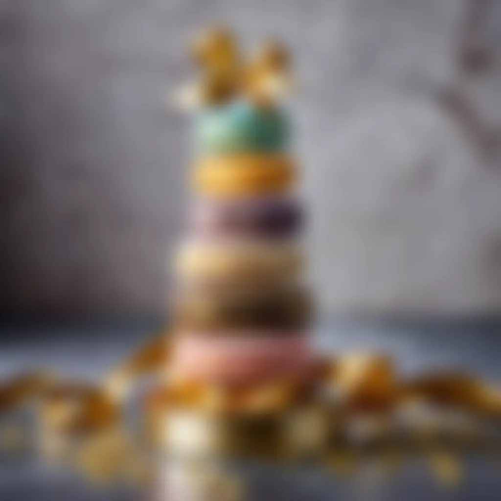 Macaron tower with a gold ribbon