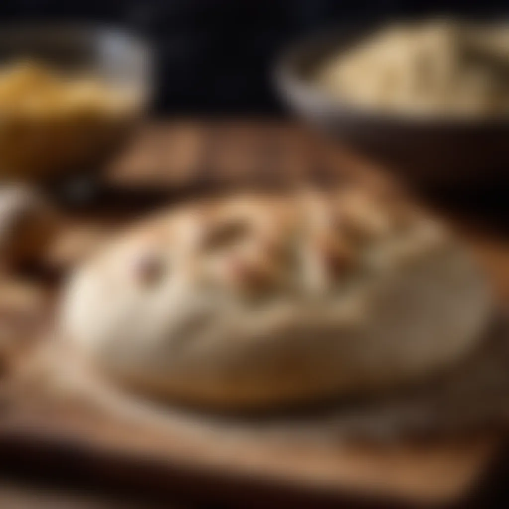 Homemade pitta bread dough resting on a wooden surface