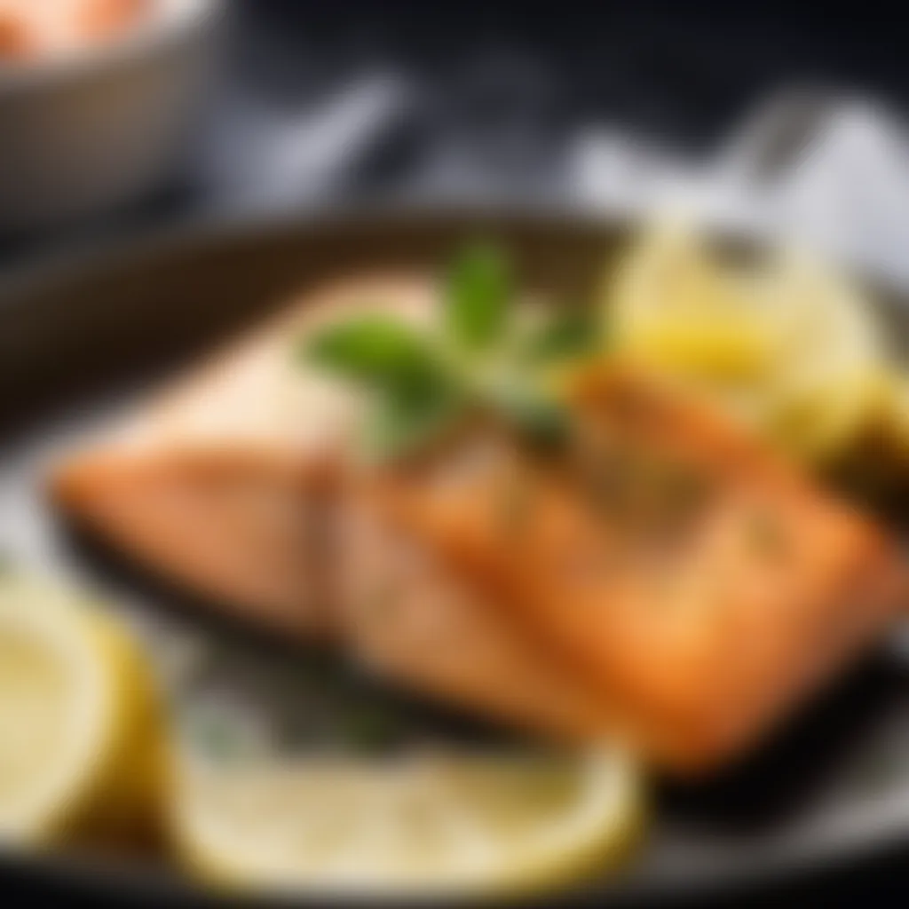 Delicious air fryer salmon with lemon slices