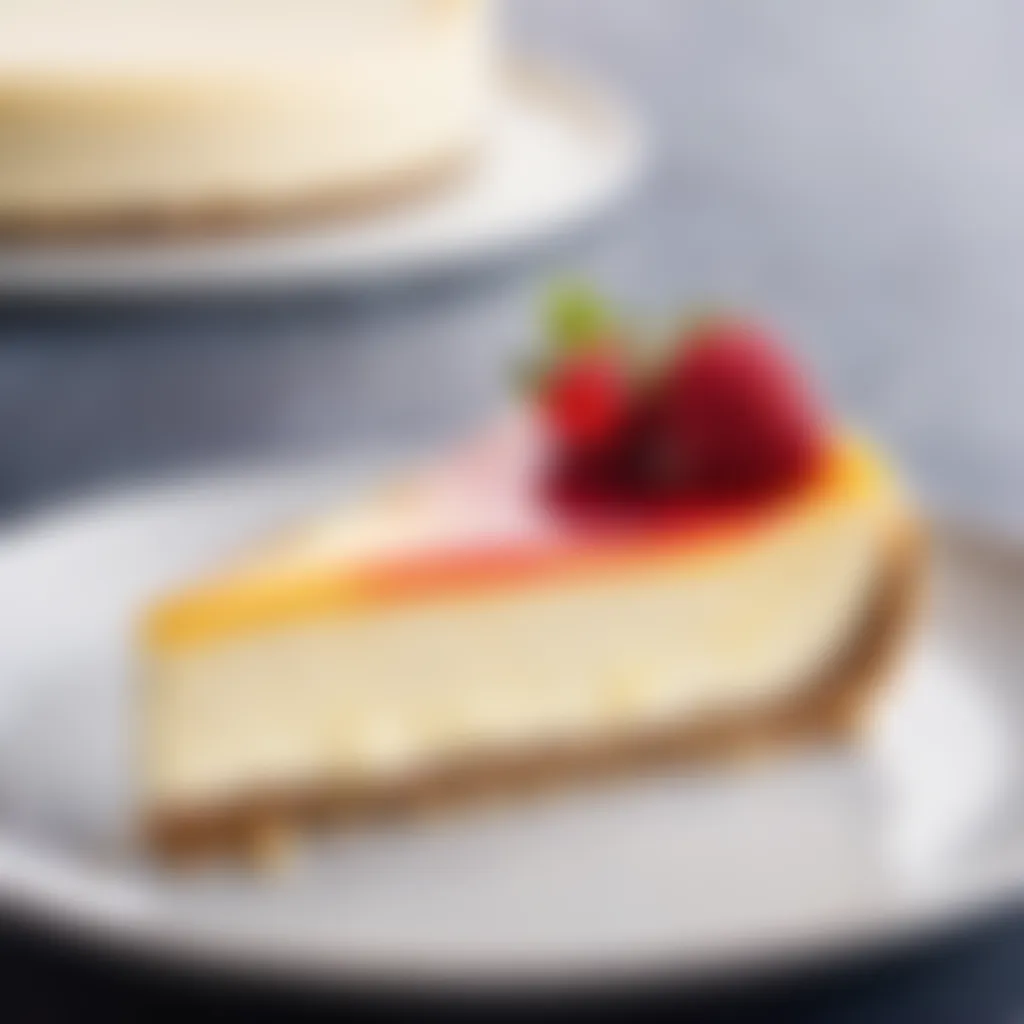 A slice of creamy cheesecake on a plate