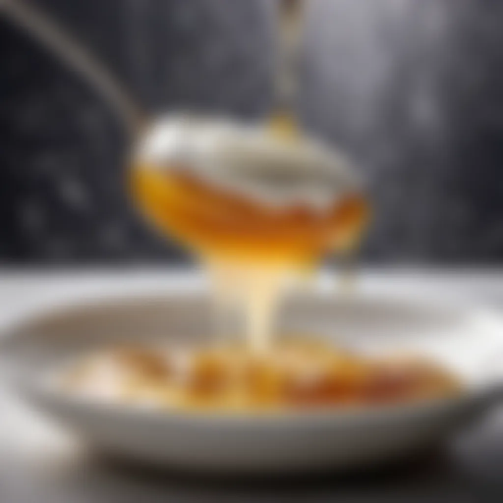 A spoonful of homemade yogurt being drizzled with honey