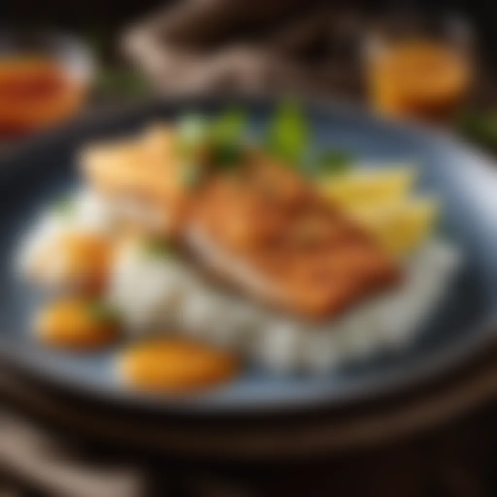 Exquisite Fish Presentation Perfectly Fried Fish Served with Zesty Sauce
