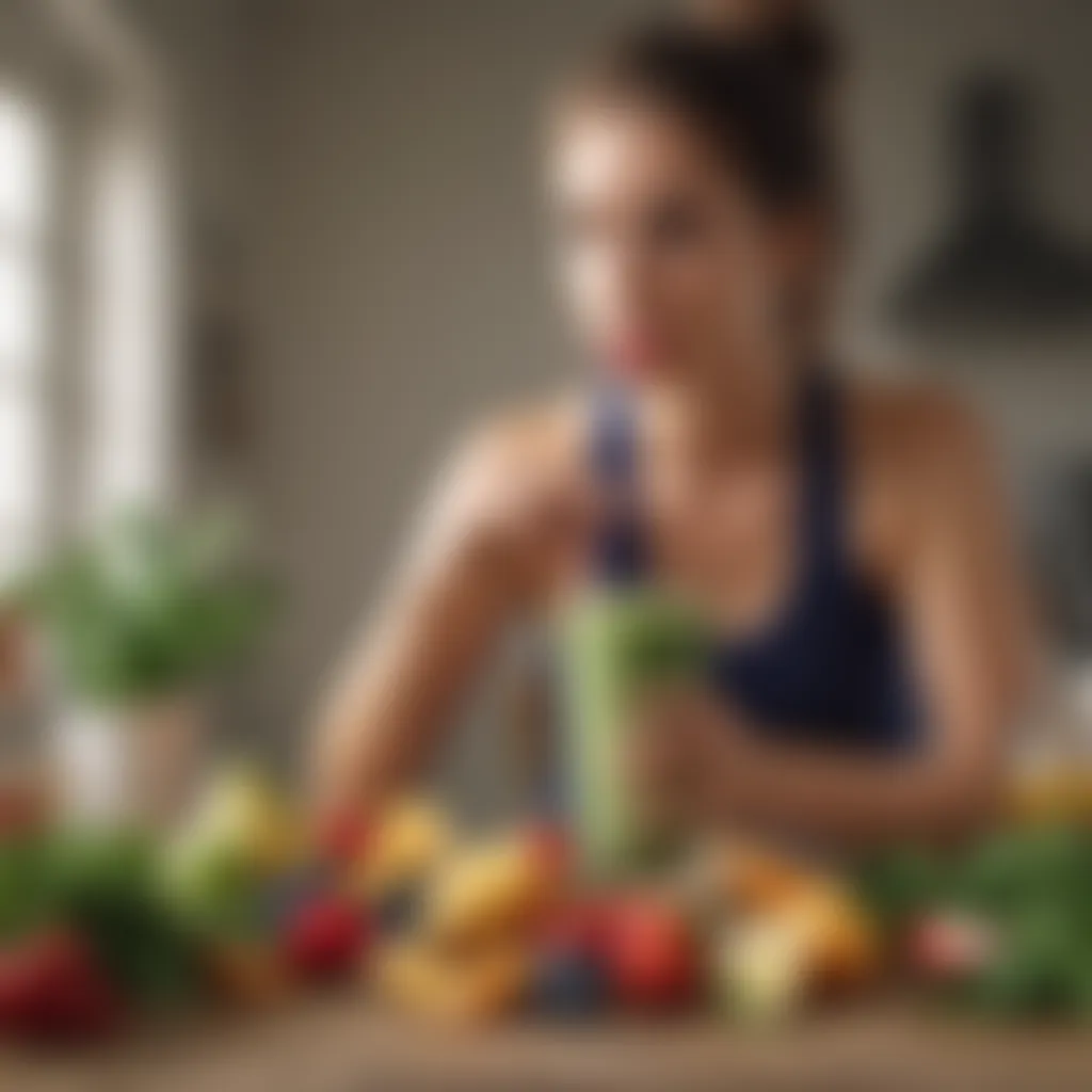 Athlete enjoying a smoothie filled with fruits and greens