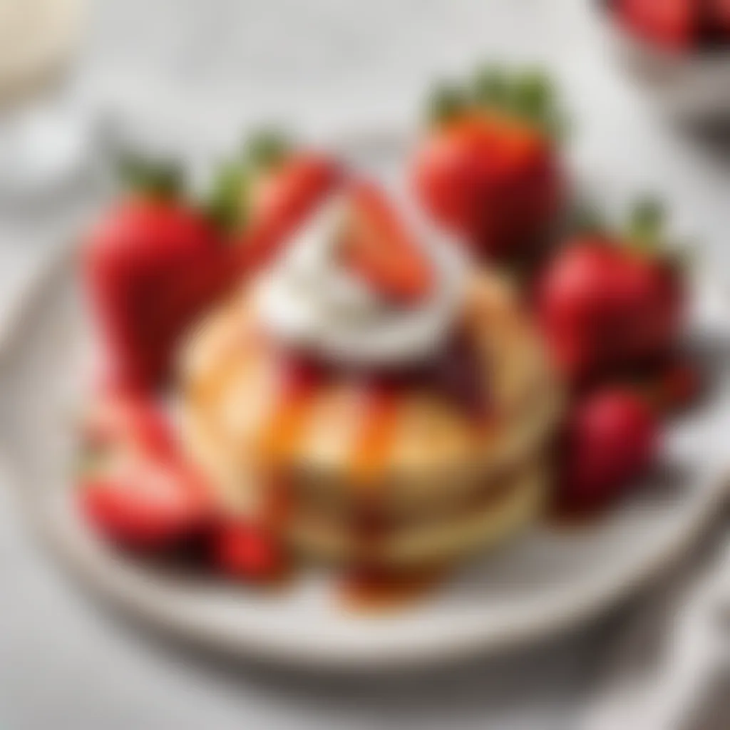 Plate of drop scones served with whipped cream and strawberries