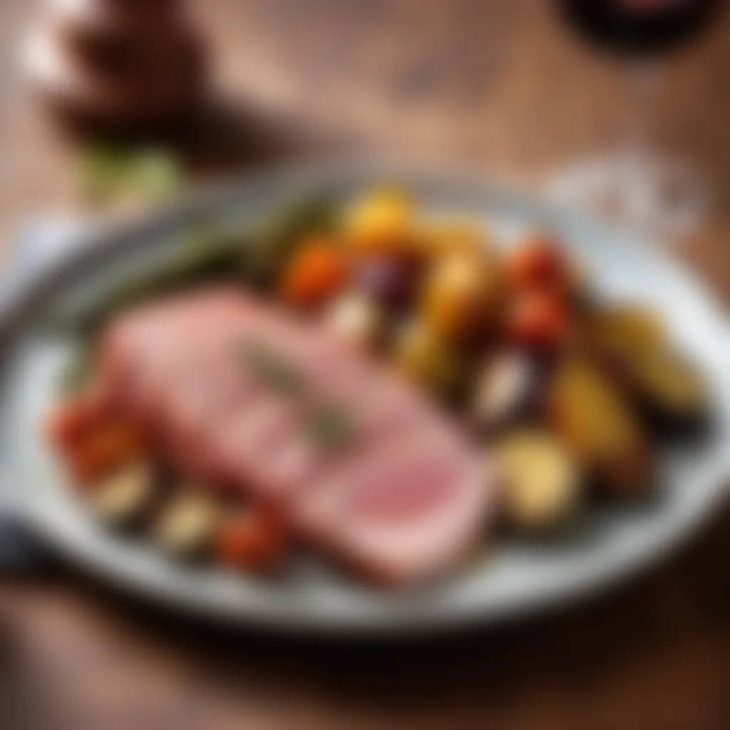 Plated Gammon with Roasted Vegetables Plated Gammon with Roasted Vegetables