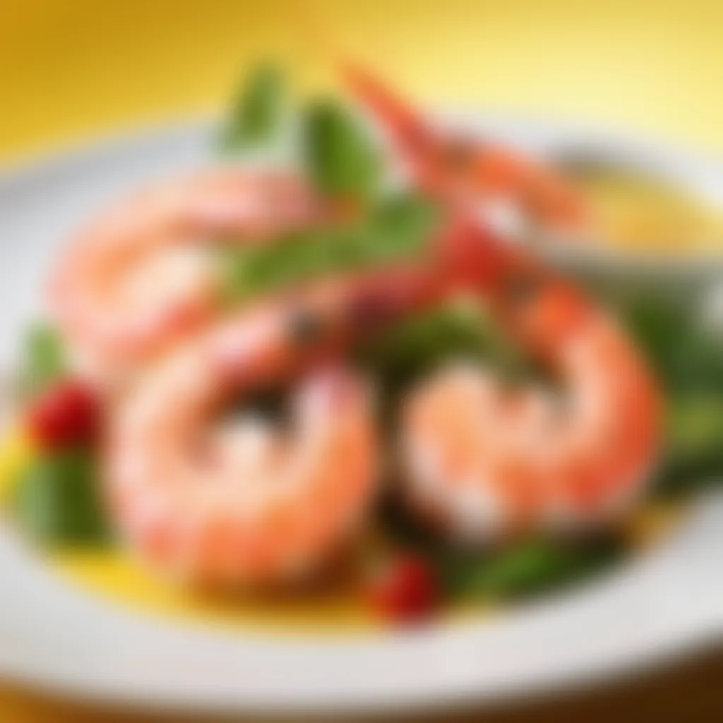 Plated king prawns with garnish