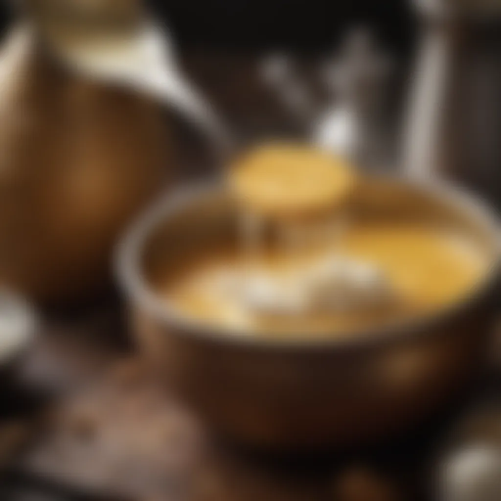 Creamy coconut milk being poured into a curry pot