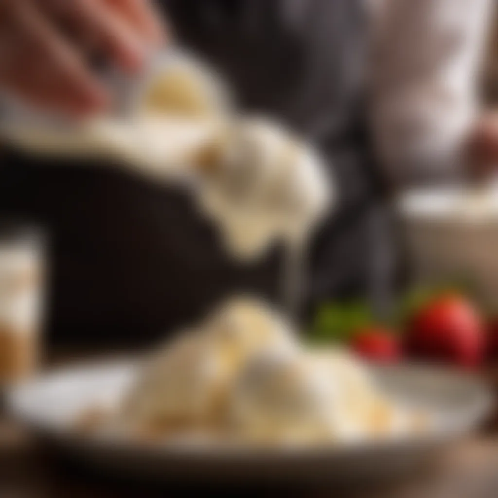 Homemade yogurt ice cream being poured into a container