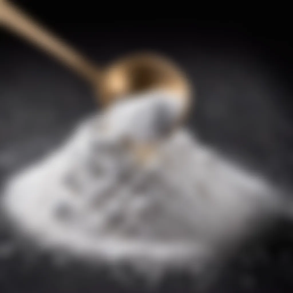 Teaspoon of powdered sugar against a dark background