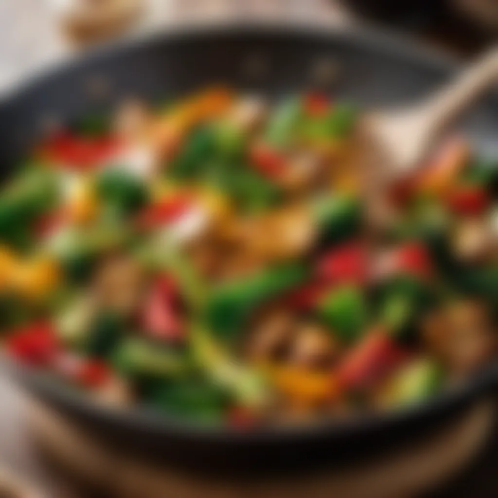 Sizzling skillet with colorful stir-fry vegetables