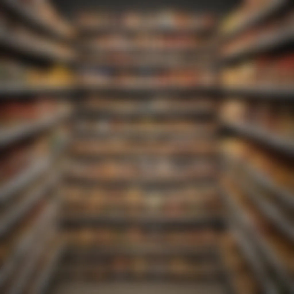 Grocery shelves filled with pre-prepared meal packages